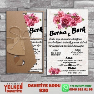 1000 Adet Flower Kraft Zarflı Davetiye Modeli