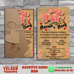 1000 Adet Flower Kraft Zarflı Davetiye Modeli