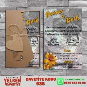 1000 Adet Flower Kraft Zarflı Davetiye Modeli