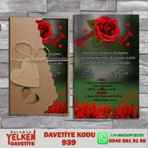 1000 Adet Flower Kraft Zarflı Davetiye Modeli