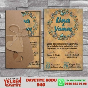 1000 Adet Flower Kraft Zarflı Davetiye Modeli