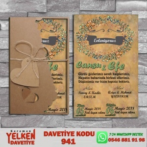 1000 Adet Flower Kraft Zarflı Davetiye Modeli