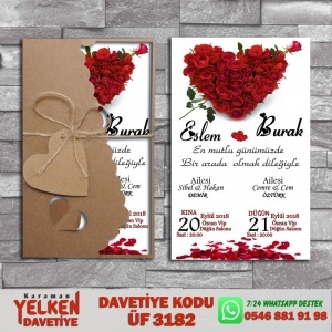 1000 Adet Flower Kraft Zarflı Davetiye Modeli