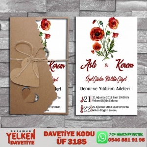 1000 Adet Flower Kraft Zarflı Davetiye Modeli