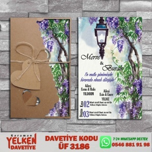 1000 Adet Flower Kraft Zarflı Davetiye Modeli