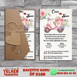 1000 Adet Flower Kraft Zarflı Davetiye Modeli