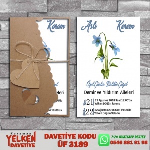 1000 Adet Flower Kraft Zarflı Davetiye Modeli