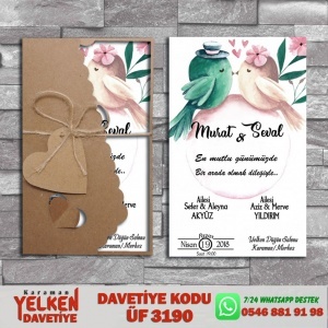 1000 Adet Flower Kraft Zarflı Davetiye Modeli