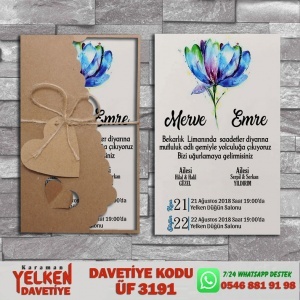 1000 Adet Flower Kraft Zarflı Davetiye Modeli