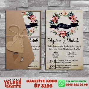 1000 Adet Flower Kraft Zarflı Davetiye Modeli