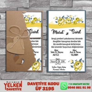 1000 Adet Flower Kraft Zarflı Davetiye Modeli