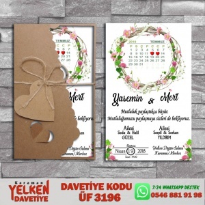 1000 Adet Flower Kraft Zarflı Davetiye Modeli