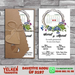 1000 Adet Flower Kraft Zarflı Davetiye Modeli