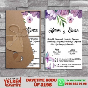 1000 Adet Flower Kraft Zarflı Davetiye Modeli