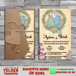 1000 Adet Flower Kraft Zarflı Davetiye Modeli