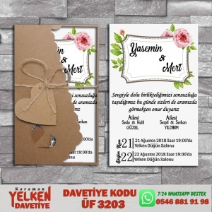 1000 Adet Flower Kraft Zarflı Davetiye Modeli