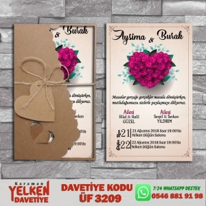 1000 Adet Flower Kraft Zarflı Davetiye Modeliv