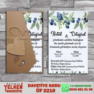 1000 Adet Flower Kraft Zarflı Davetiye Modeliv