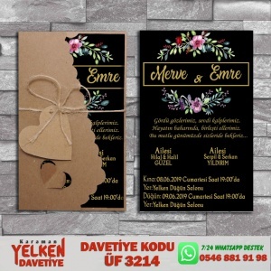 1000 Adet Flower Kraft Zarflı Davetiye Modeliv