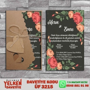 1000 Adet Flower Kraft Zarflı Davetiye Modeliv