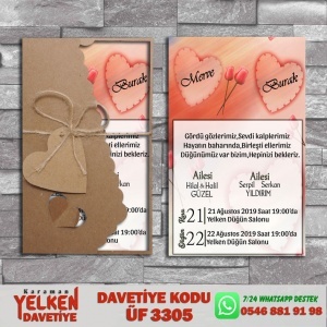 1000 Adet Flower Kraft Zarflı Davetiye Modeli