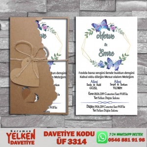 1000 Adet Flower Kraft Zarflı Davetiye Modeli