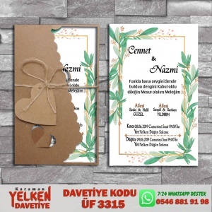 1000 Adet Flower Kraft Zarflı Davetiye Modeli