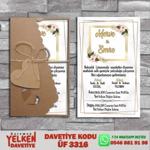 1000 Adet Flower Kraft Zarflı Davetiye Modeli