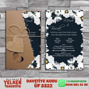 1000 Adet Flower Kraft Zarflı Davetiye Modeli